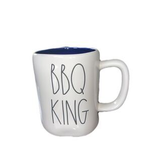 Rae Dunn BBQ KING Double Sided Coffee Mug Blue Inside New